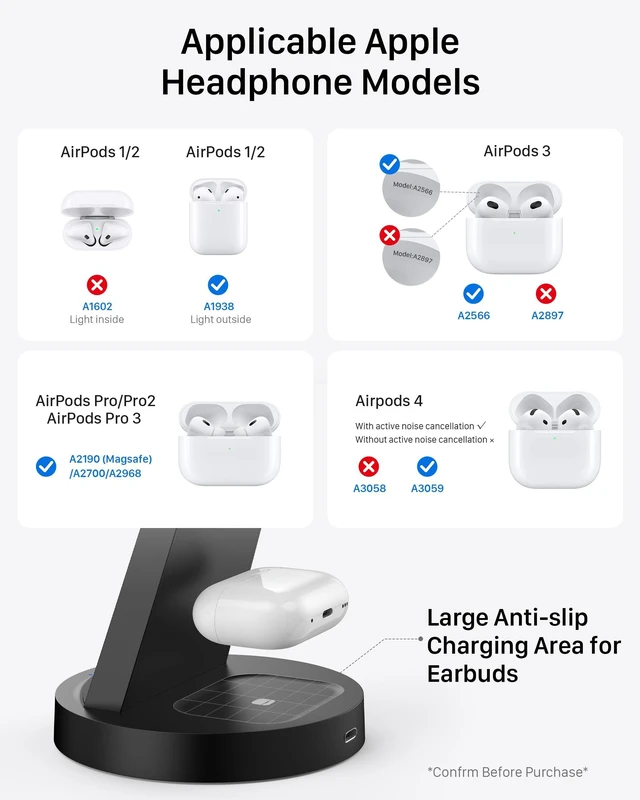 Alt view image 12 of 14 - 3 in 1 Charging Station for iPhone, Wireless Charger for iPhone 17 16e 16 15 14 13 12 11 X Pro Max & Apple Watch - Wireless Charging Station for AirPods 4 3 Pro