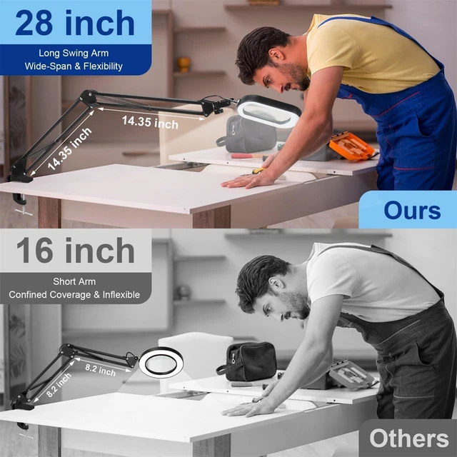 Alt view image 9 of 14 - 10X Large Magnifying Glass with Light and Clamp, Real Glass, 5 Color Modes, Stepless Dimmable, Lighted Magnifier with Stand Hands Free, LED Swing Arm Desk Lamp for Close Work, Craft, Reading, Painting