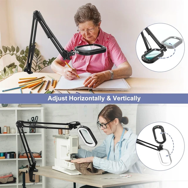 Alt view image 11 of 14 - 10X Large Magnifying Glass with Light and Clamp, Real Glass, 5 Color Modes, Stepless Dimmable, Lighted Magnifier with Stand Hands Free, LED Swing Arm Desk Lamp for Close Work, Craft, Reading, Painting