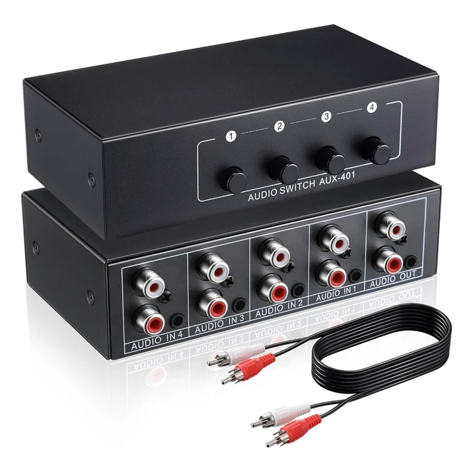 Alt view image 8 of 14 - 3.5mm Aux + RCA L/R Audio Switch Box, RCA Switch with 5 FT Cable, 4 in 1 Out Bidirectional Stereo Audio Switcher Selector, Passive A/B Analog Selector for DVD Player CD Player, No Power Need