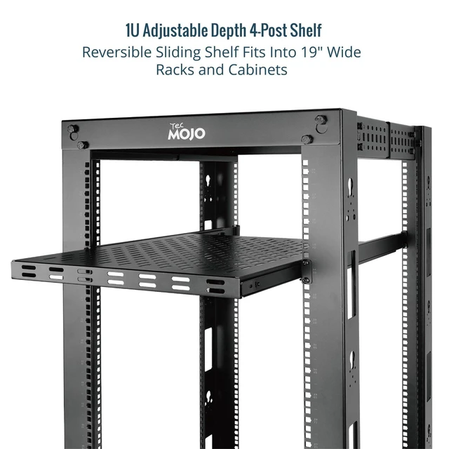Alt view image 9 of 11 - 1U Sliding Rack Shelf,4-Post Vented Rack Mount Shelf,13.8in Deep with Adjustable Mounting Depth 13.8-19.7in,Supports to 110lbs,for 19 Inch AV/Network Equipment Rack,Unassembled,Black
