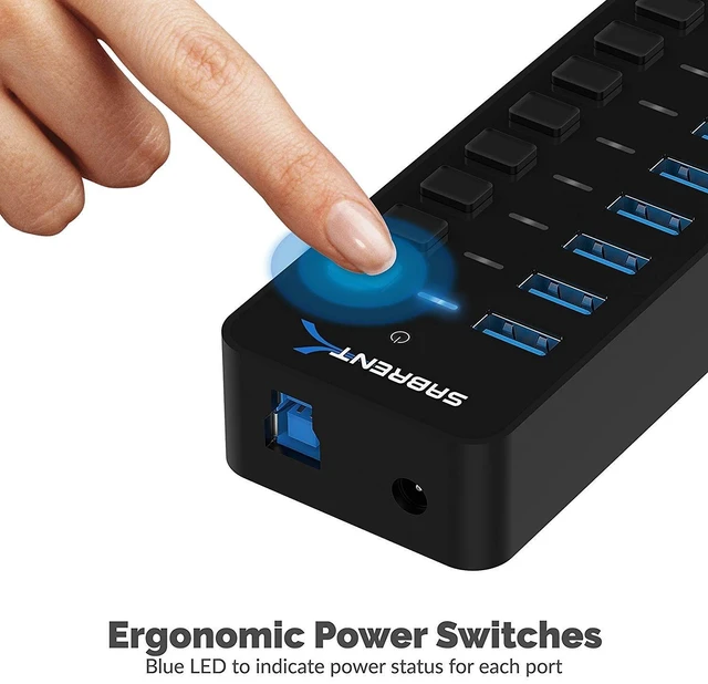 Alt view image 10 of 14 - 10-Port Powered USB 3.0 Hub, 3 Charging Ports, 60W (HB-B7C3)