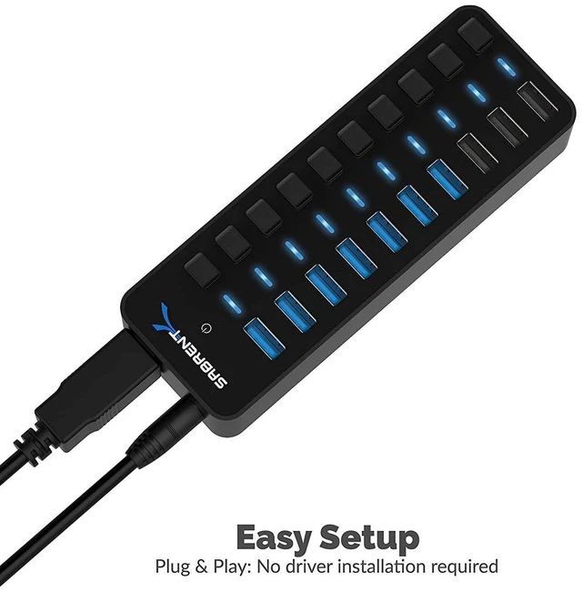 Alt view image 13 of 14 - 10-Port Powered USB 3.0 Hub, 3 Charging Ports, 60W (HB-B7C3)
