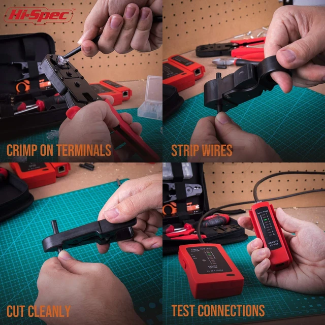 Alt view image 13 of 14 - 9pc Network Cable Tester Tool Kit Set for CAT5, CAT6, RJ11, RJ45. Ethernet LAN Crimper, Punchdown, Coax Stripper & More