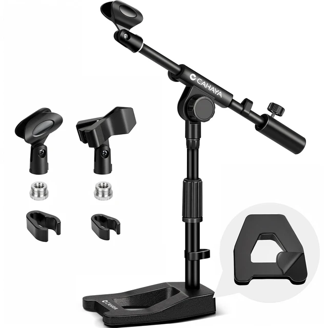 Alt view image 8 of 14 - Mic Stand Desk Adjustable - Boom Arm Desktop Microphone Stand Metal Weighted Base A-frame Table Mic Mount with 2 Mic Clips 3/8" to 5/8" Screw Adapter Mic Mount for Singing Stage Performance