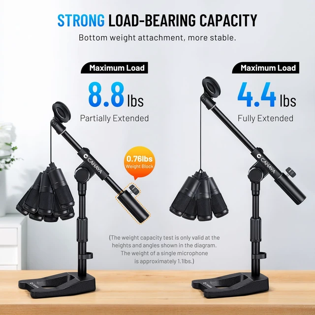 Alt view image 11 of 14 - Mic Stand Desk Adjustable - Boom Arm Desktop Microphone Stand Metal Weighted Base A-frame Table Mic Mount with 2 Mic Clips 3/8" to 5/8" Screw Adapter Mic Mount for Singing Stage Performance