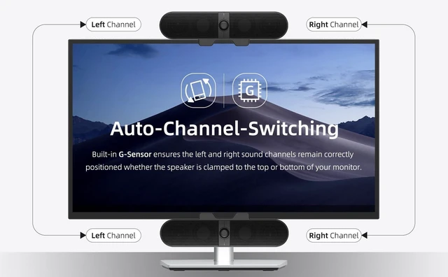 Alt view image 10 of 14 - Computer Speakers for Desktop PC, Monitor Speakers with Easy Volume Knob, Sturdy Clamp, Clear Sound, Decent Bass, USB Plug in External Speakers for Laptop, Small PC Soundbar, USB-C Adapter, 5Ft Cable