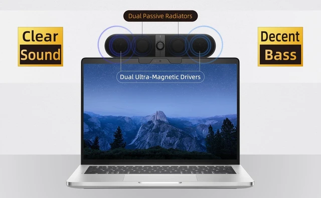 Alt view image 11 of 14 - Computer Speakers for Desktop PC, Monitor Speakers with Easy Volume Knob, Sturdy Clamp, Clear Sound, Decent Bass, USB Plug in External Speakers for Laptop, Small PC Soundbar, USB-C Adapter, 5Ft Cable