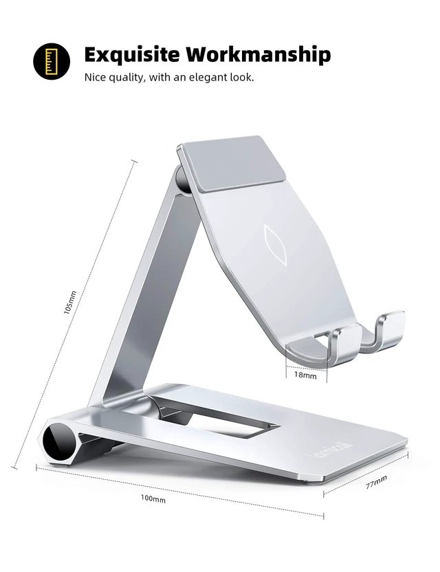 Alt view image 12 of 14 - Aluminum Metal Adjustable Cell Phone Stand Desk - Heavy Duty Foldable Desktop Phone Holder, for iPhone 17 16 15 14, Plus, Pro, Pro Max, 13 12 Plus, Galaxy S26 25, 4-11'' Sliver