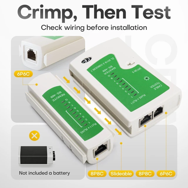 Alt view image 11 of 14 - All-in-One RJ45 Crimp Tool Kit with Tester and Carrying Case, Pass Through Ethernet Crimper for Cat5 Cat5e Cat6, RJ11 RJ12 6P/8P, 50 Connectors and 50 Boots