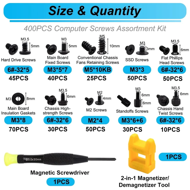 Alt view image 8 of 12 - 400Pcs Computer Screws Assortment Kit, Motherboard Standoffs Screws PC Screws for Universal Motherboard, SSD, Hard Drive, PC Case, PC Fan, for DIY PC Installation and Repair