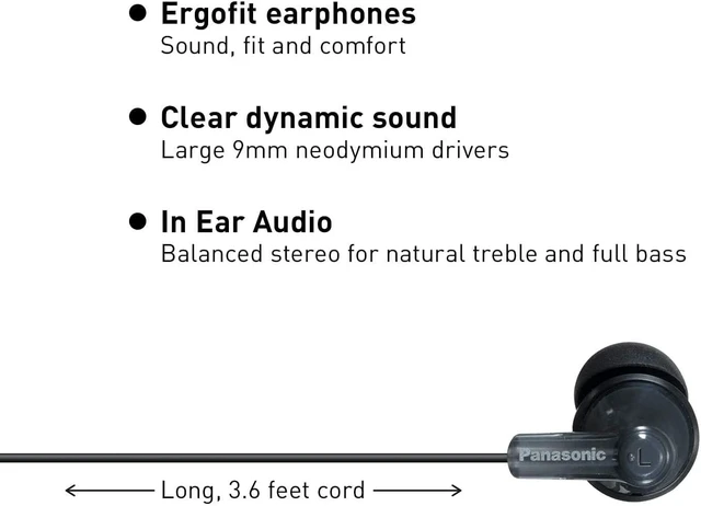 Alt view image 8 of 10 - ErgoFit Wired Earbuds, In-Ear Headphones with Dynamic Crystal-Clear Sound and Ergonomic Custom-Fit Earpieces (S/M/L), 3.5mm Jack for Phones and Laptops, No Mic - RP-HJE120-K (Black)