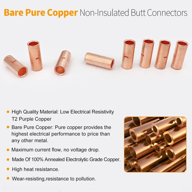 Alt view image 14 of 14 - Butt Connectors Kit 132PCS 4/6/8/12-10 Gauge Crimp Butt Splice Wire Connectors Non Insulated Butt Splice Connectors Bare Pure Copper 66 PCS Uninsulated Butt Terminals & 66 PCS 3:1 Heat Shrink