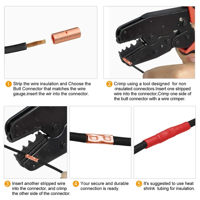 Alt view image 12 of 14 - Butt Connectors Kit 132PCS 4/6/8/12-10 Gauge Crimp Butt Splice Wire Connectors Non Insulated Butt Splice Connectors Bare Pure Copper 66 PCS Uninsulated Butt Terminals & 66 PCS 3:1 Heat Shrink