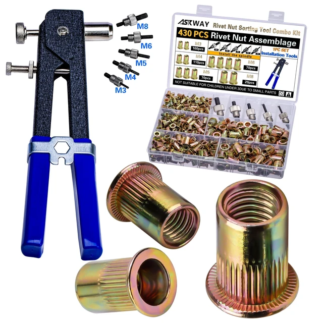 Alt view image 7 of 11 - Pressure Rivet Nut Tool Kit, 430Pcs Metric Rivet Nut Combination (M8/M6/M5/M4/M3), Suitable for Furniture, Decoration, Automotive, Marine and Industrial Applications