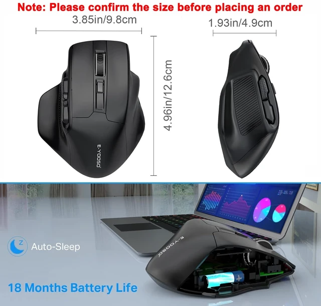 Alt view image 9 of 14 - Large Wireless Mouse for Big Hands, 6 Buttons, 5-Level 4800 DPI | X-31 2.4GHz Cordless Ergonomic Computer Mouse, Full Sized USB Optical Mouse for Laptop, Windows, PC, Chromebook