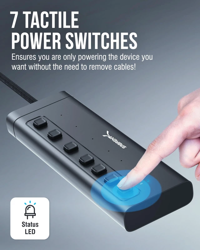 Alt view image 14 of 14 - 7-Port USB-C Hub with Power Switches, 5Gbps USB 3.2, 48W Powered Hub with 3 USB-A + 4 USB-C Ports, 20W PD, LED Status, Aluminum Body for Mac, PC, Steam Deck, ROG Ally (HB-3A4C)