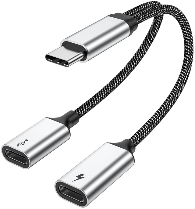 Alt view image 8 of 14 - 60W USB C Splitter Cable, 2-in-1 USB-C Male to Dual USB-C Female Charge While Using Headphones,SSD,DAC,or Controller Works with Steam Deck, Quest 3, iPad Pro, Samsung Galaxy, Pixel 7/8,Switch