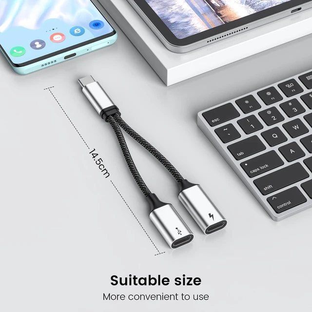 Alt view image 13 of 14 - 60W USB C Splitter Cable, 2-in-1 USB-C Male to Dual USB-C Female Charge While Using Headphones,SSD,DAC,or Controller Works with Steam Deck, Quest 3, iPad Pro, Samsung Galaxy, Pixel 7/8,Switch