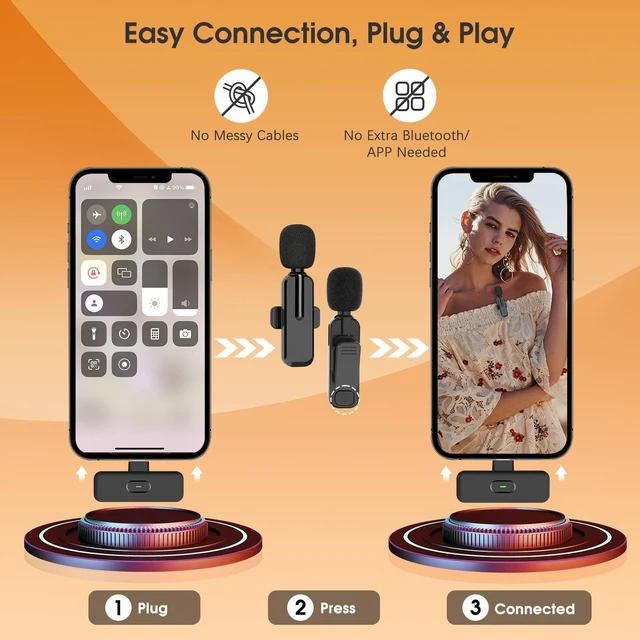 Alt view image 12 of 14 - Wireless Lavalier Microphone for iPhone, iPad, Android - Bluetooth Lapel Phone Mic for Video Recording - Mini Clip on Microphones for YouTube Podcast Interview(2-in-1 Port)