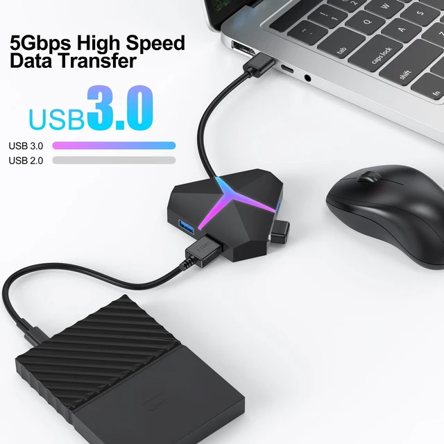 Alt view image 9 of 14 - Multi USB Port Hub, 5Gbps High Speed Data Transfer USB 3.0 Multiport Adapter Expander 4 Port, Extra USB Ports Extender for Laptop Mac Computer PC Desktop PS5