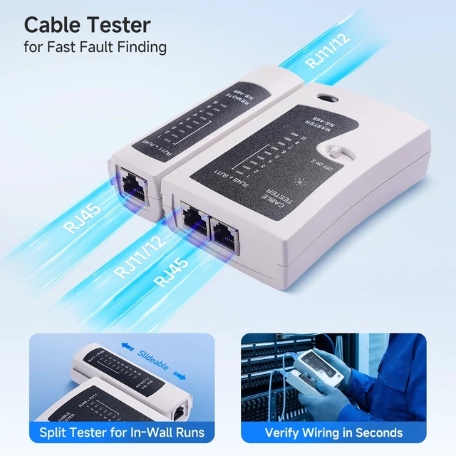 Alt view image 12 of 14 - 7-in-1 Network Tool Kit with RJ45 Ethernet Crimping Tool, Punch Down Device, Punch Down Stand, Cable Tester, RJ45 Connectors & Boots, and Wire Strippers - Carrying Case Included
