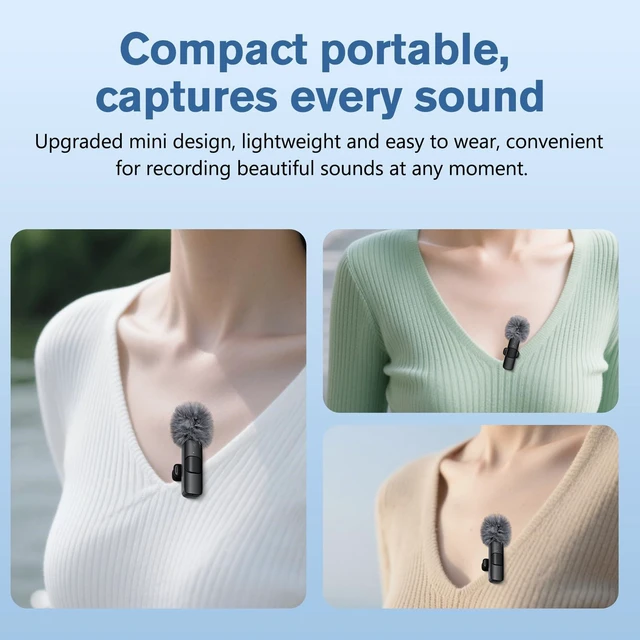 Alt view image 2 of 7 - Wireless Lavalier Microphone Mini Lapel Mic with USB-C + Lightning Adapters 48kHz/24-bit Omnidirectional Audio 2.4GHz Transmission 66ft Range For iPhone/iPad Video Recording