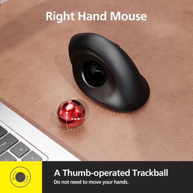 Alt view image 8 of 12 - Trackball Wireless Mouse, Upgrade Right Hand Ergonomic Mouse with Wireless Vertical Rollerball Computer Mouse, 3 Adjustable DPI, Easy Thumb Control for PC, Laptop, Mac, Windows - Black