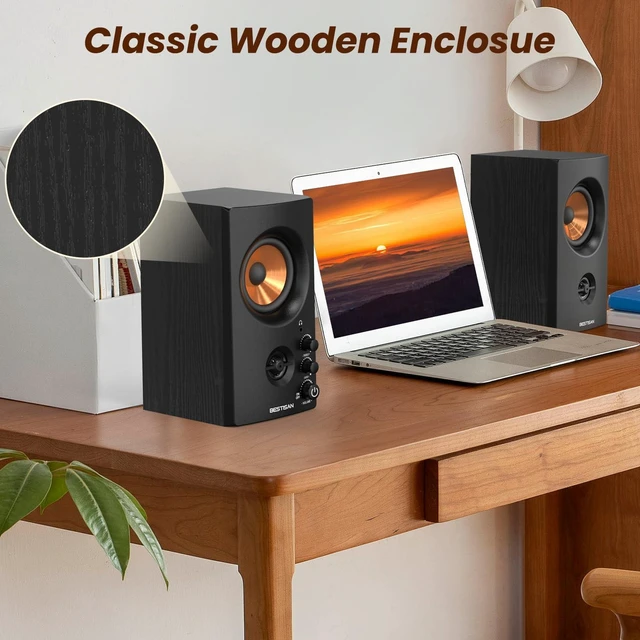 Alt view image 12 of 14 - Active Bookshelf Speakers, 50W BT Home Speakers, 3 Woofer, 1 Silk Dome Tweeter PC Speakers, RCA Speakers for Desktop/Turntable/TV, Bass & Treble Adjustable, Headphone Port for Gaming