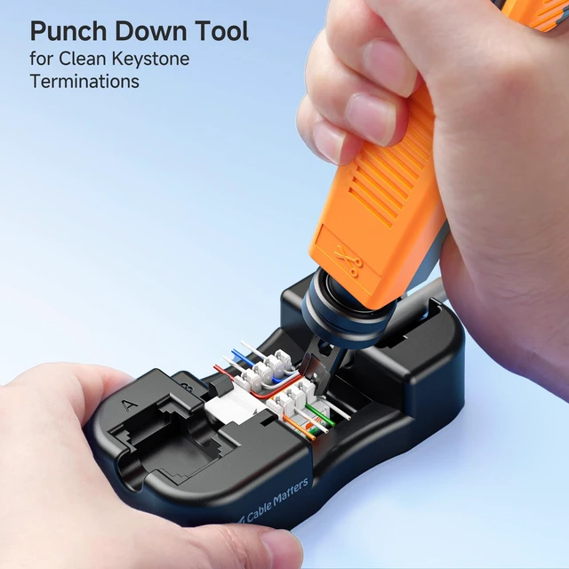 Alt view image 11 of 14 - 7-in-1 Network Tool Kit with RJ45 Ethernet Crimping Tool, Punch Down Device, Punch Down Stand, Cable Tester, RJ45 Connectors & Boots, and Wire Strippers - Carrying Case Included