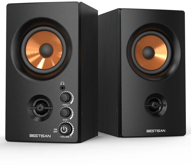 Alt view image 8 of 14 - Active Bookshelf Speakers, 50W BT Home Speakers, 3 Woofer, 1 Silk Dome Tweeter PC Speakers, RCA Speakers for Desktop/Turntable/TV, Bass & Treble Adjustable, Headphone Port for Gaming