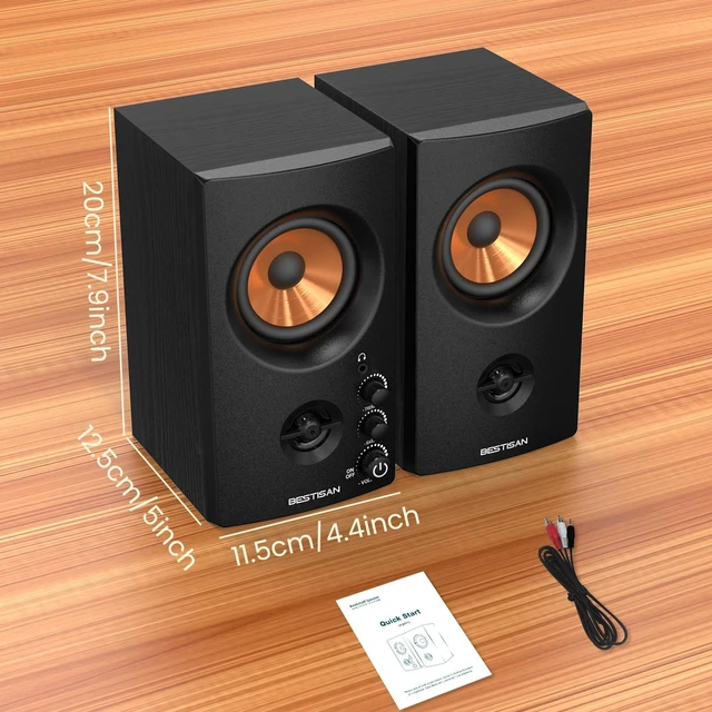 Alt view image 13 of 14 - Active Bookshelf Speakers, 50W BT Home Speakers, 3 Woofer, 1 Silk Dome Tweeter PC Speakers, RCA Speakers for Desktop/Turntable/TV, Bass & Treble Adjustable, Headphone Port for Gaming