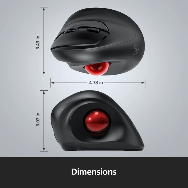 Alt view image 12 of 12 - Trackball Wireless Mouse, Upgrade Right Hand Ergonomic Mouse with Wireless Vertical Rollerball Computer Mouse, 3 Adjustable DPI, Easy Thumb Control for PC, Laptop, Mac, Windows - Black