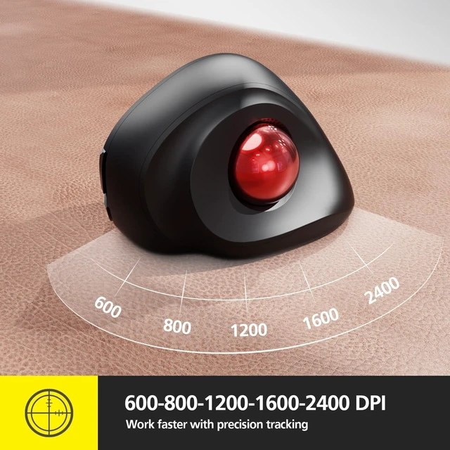 Alt view image 9 of 12 - Trackball Wireless Mouse, Upgrade Right Hand Ergonomic Mouse with Wireless Vertical Rollerball Computer Mouse, 3 Adjustable DPI, Easy Thumb Control for PC, Laptop, Mac, Windows - Black
