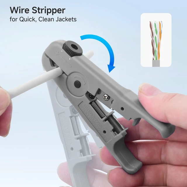 Alt view image 13 of 14 - 7-in-1 Network Tool Kit with RJ45 Ethernet Crimping Tool, Punch Down Device, Punch Down Stand, Cable Tester, RJ45 Connectors & Boots, and Wire Strippers - Carrying Case Included