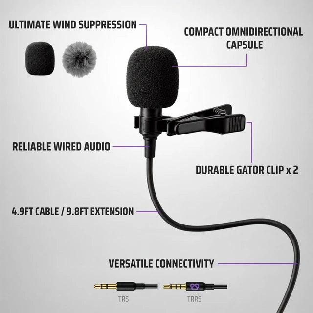 Alt view image 12 of 14 - Lavalier Microphone for GoPro, DJI, Insta360 Mic Adapters