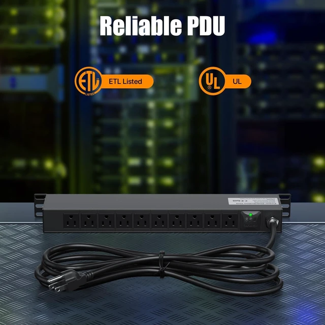 Alt view image 13 of 14 - 10 Outlet Rack Mount Power Strips with Individual Switch,1U Rack Mount PDU Power Strip for Network Server Racks - Surge Protection - 110V/15A - 6ft Power Cord