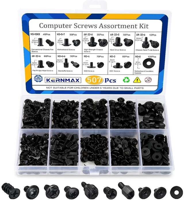 Alt view image 8 of 14 - 507Pcs Professional Computer Screws Assortment Kit, Includes Motherboard Screws, Standoffs, PC Case, SSD, Hard Drive, Fan, CD-ROM Screws, Long-Lasting for DIY PC Build and Repair