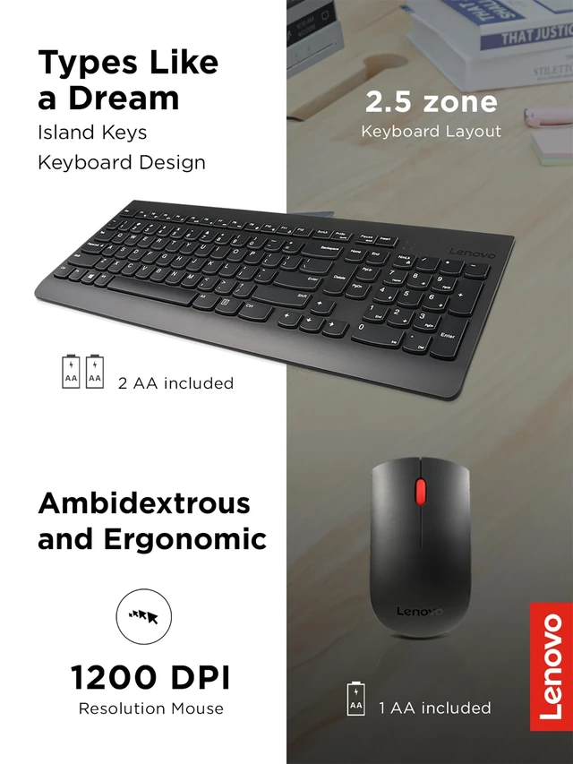 Alt view image 10 of 12 - 510 Wireless Keyboard & Mouse Combo, 2.4 GHz Nano USB Receiver, Full Size, Island Key Design, Left or Right Hand, 1200 DPI Optical Mouse, GX30N81775, Black