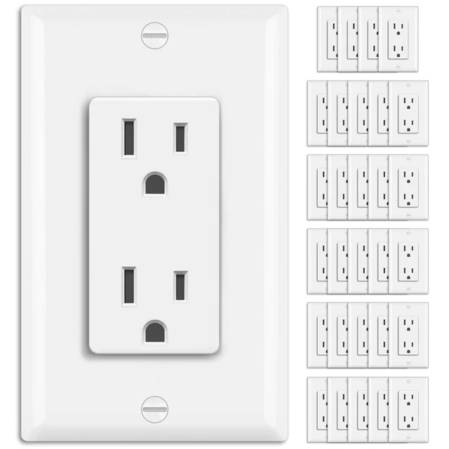 Alt view image 8 of 13 - 30 Pack 15 Amp Receptalce Outlet with Wall Plate, UL Listed, White | Standard Electrical Wall Outlet, Non-Tamper-Resistant Decorator Receptacle, 15A/125V/1875W, for Home and Office Use