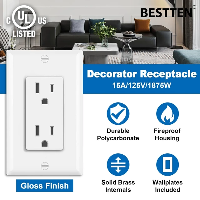Alt view image 9 of 13 - 30 Pack 15 Amp Receptalce Outlet with Wall Plate, UL Listed, White | Standard Electrical Wall Outlet, Non-Tamper-Resistant Decorator Receptacle, 15A/125V/1875W, for Home and Office Use