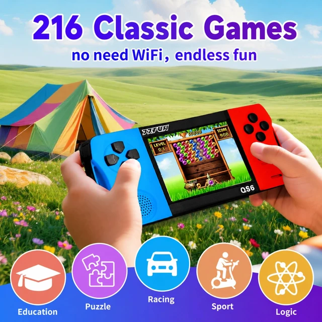 Alt view image 10 of 14 - Handheld Game for Kids with 3.5" IPS Large Screen 216 Video Games | Built-in Games,No WiFi Needed,USB-C Recharge,6+Hrs Playtime,Arcade Electronic Toy,Xmas Present for Boys Girls 4-13,Blue+Red