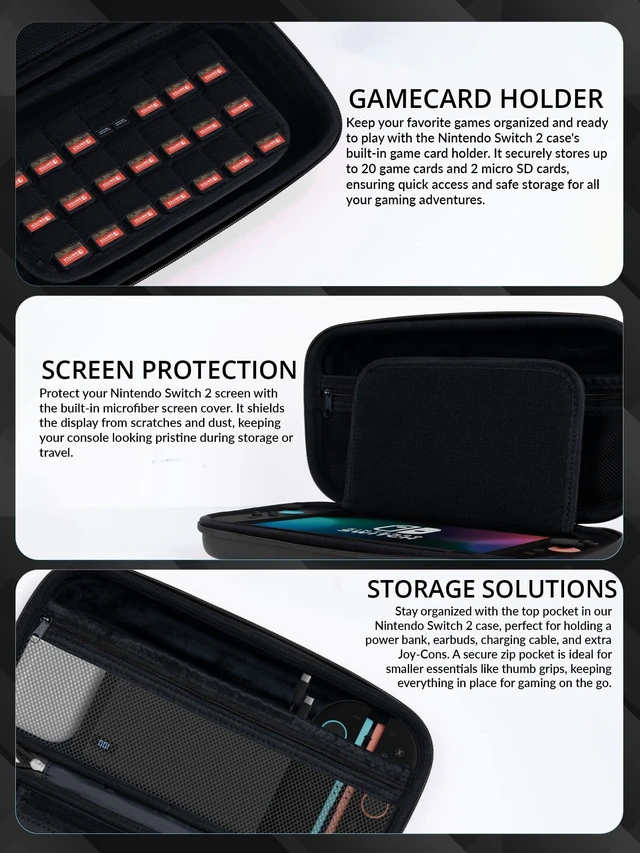Alt view image 12 of 14 - Carrying Case for Nintendo Switch 2 2025 Console with Screen Padding | Switch 2 Latest 2025/2026 Case Soft Microfiber interior game card microSD storage JoyCon and accessory pockets GIFT BOXED