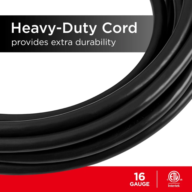 Alt view image 8 of 10 - 25 Ft 3 Outlet Indoor Extension Cord with Multiple Outlets 2 Pack | Long Grounded Heavy Duty Extension Cord 16 Gauge ETL Listed Black 50807