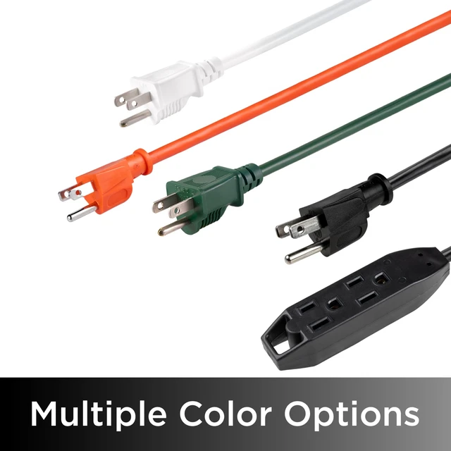 Alt view image 9 of 10 - 25 Ft 3 Outlet Indoor Extension Cord with Multiple Outlets 2 Pack | Long Grounded Heavy Duty Extension Cord 16 Gauge ETL Listed Black 50807