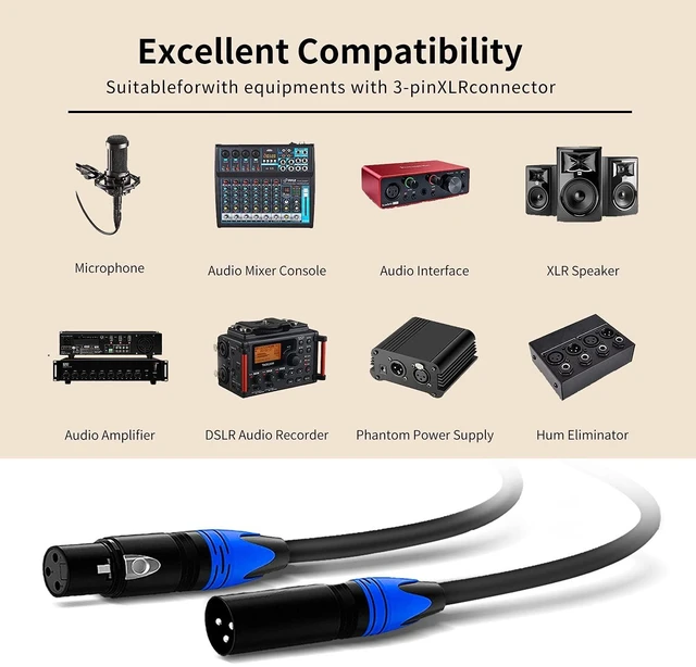 Alt view image 9 of 14 - XLR Cable, XLR Microphone Cable Male to Female 25ft 2 Pack | Balanced XLR Speaker Cable Suitable for Microphones, Preambles, Speaker Systems, Radio Station and More
