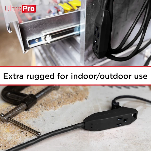 Alt view image 10 of 10 - 25 Ft 3 Outlet Indoor Extension Cord with Multiple Outlets 2 Pack | Long Grounded Heavy Duty Extension Cord 16 Gauge ETL Listed Black 50807