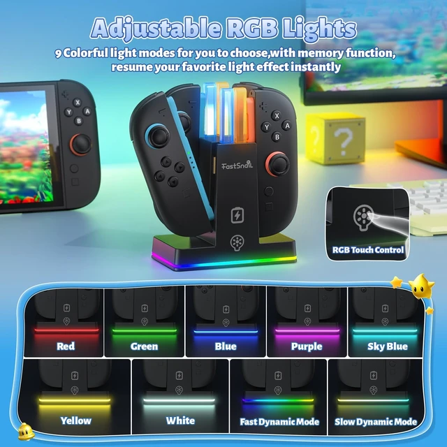 Alt view image 10 of 14 - Charging Dock for Nintendo Switch 2(2025) for Joy-Con 2, Dual-Direction Magnetic Fast Controller Charger Station with 9 RGB Light & Charging Cable for Joycon 2 Stand Accessories