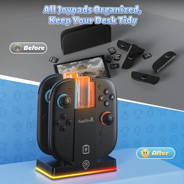 Alt view image 11 of 14 - Charging Dock for Nintendo Switch 2(2025) for Joy-Con 2, Dual-Direction Magnetic Fast Controller Charger Station with 9 RGB Light & Charging Cable for Joycon 2 Stand Accessories