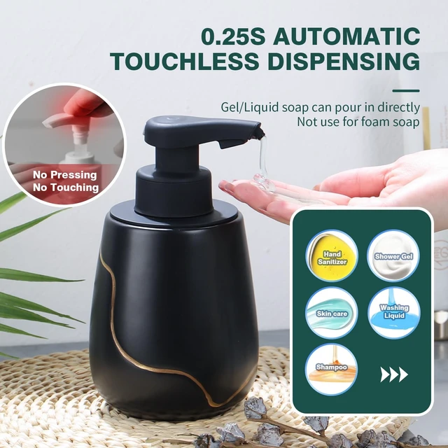 Alt view image 14 of 14 - Rechargeable Auto Touchless Liquid Soap Dispenser 17oz Ceramic | With Elegant Golden Curved Line.With Waterproof Pump,Touch-Free Sensing.17oz Dish Soap For Kitchen And BathroomBlack